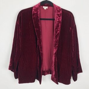 Gap Red Crushed Velvet Silk Blend Open Jacket Cardigan Womens Size XS Kimono Slv